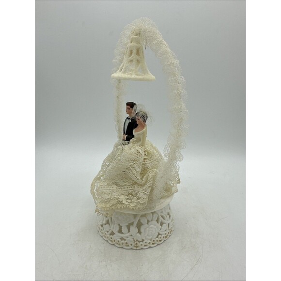 Wedding Cake Topper Bride Groom Lace Bell 1950s Vintage - Picture 7 of 16